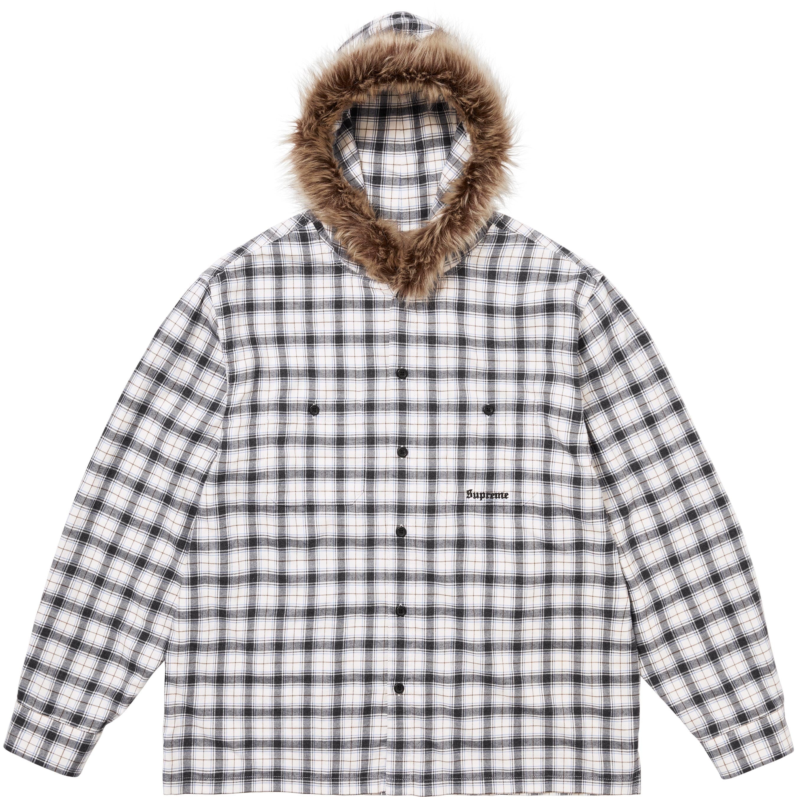 Fur Trim Flannel Hooded Shirt view 7